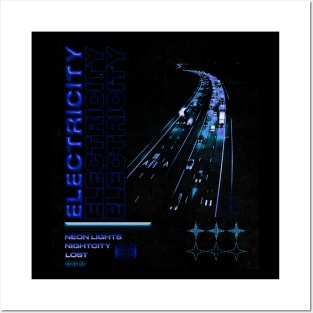 Highway Blue Neon Posters and Art